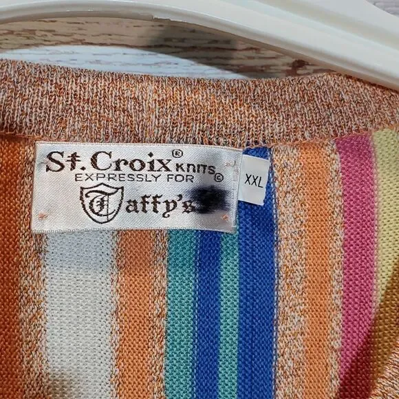Vintage St Croix Knits Men's XXL Multi-Color Stripe Woven Sweater Biggie Cosby